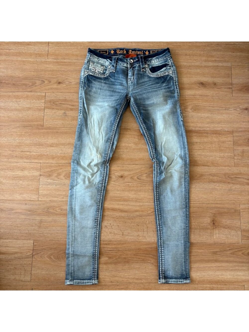 Rock Revival Rona Denim Stitched Skinny Jeans Light Blue Women’s Size 25